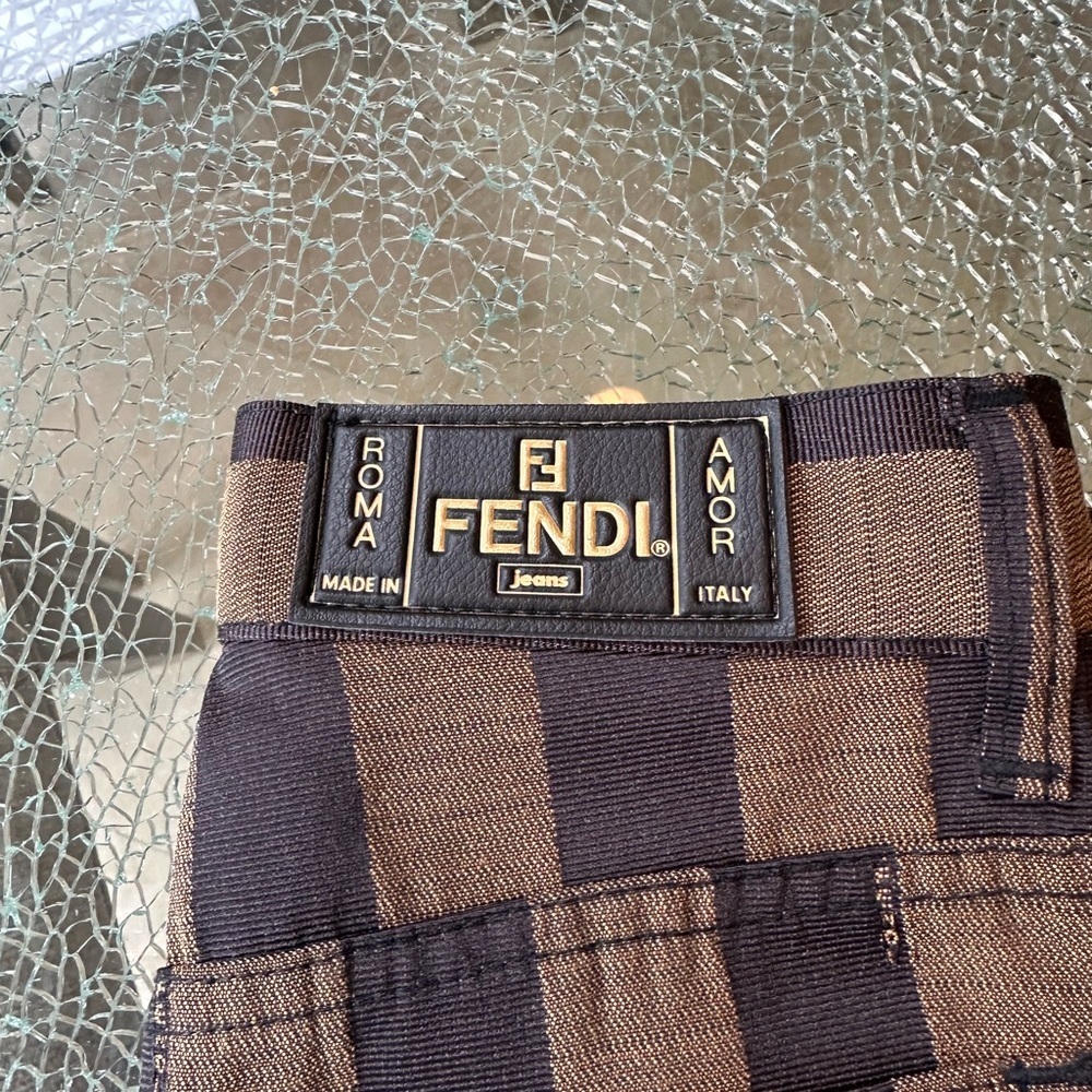 FENDI BROWN ON BROWN STILT LEG STRIPED DENIM PANT SEXY ROMA AMOR EUC - Picture 7 of 14